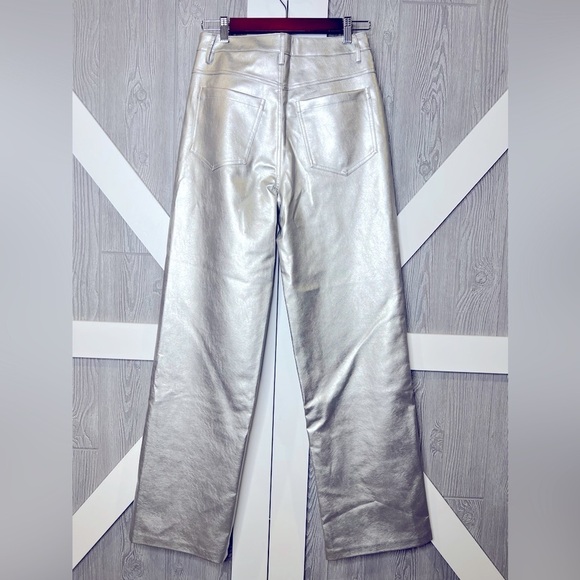 200. NWT WAYF Metallic Silver Faux Leather Pants Small - Picture 4 of 8